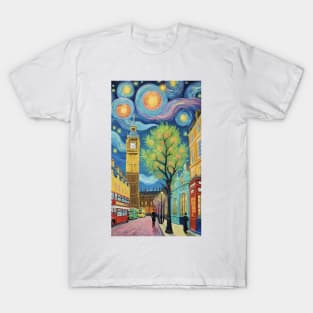 Starry Night Symphony: Van Gogh Inspired Cityscape T-Shirt